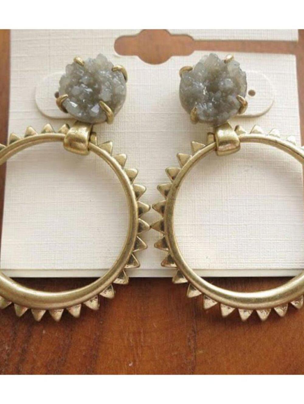Lucky Brand Druzy Spike Hoop Earrings